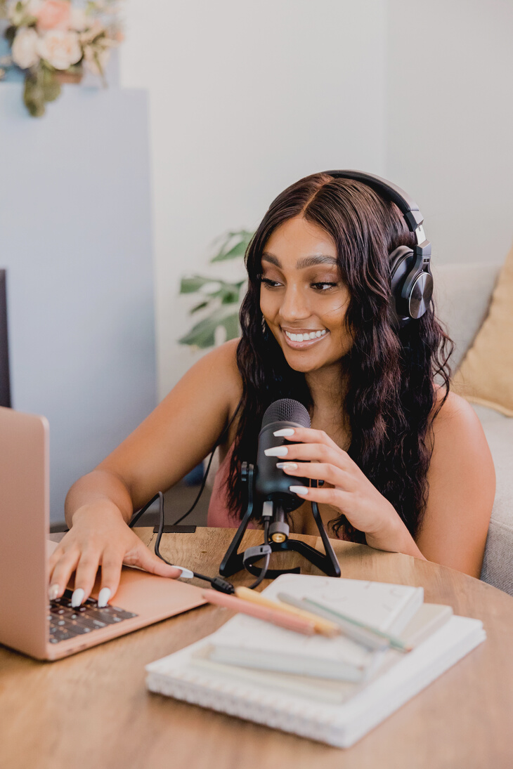 Woman Recording a Podcast in Her Living Room
